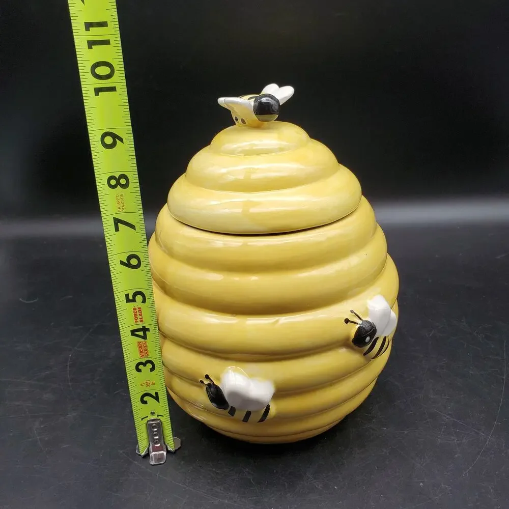 World Market Ceramic Beehive Cookie Jar Bee Honey Pot Canister Kitchen Decor